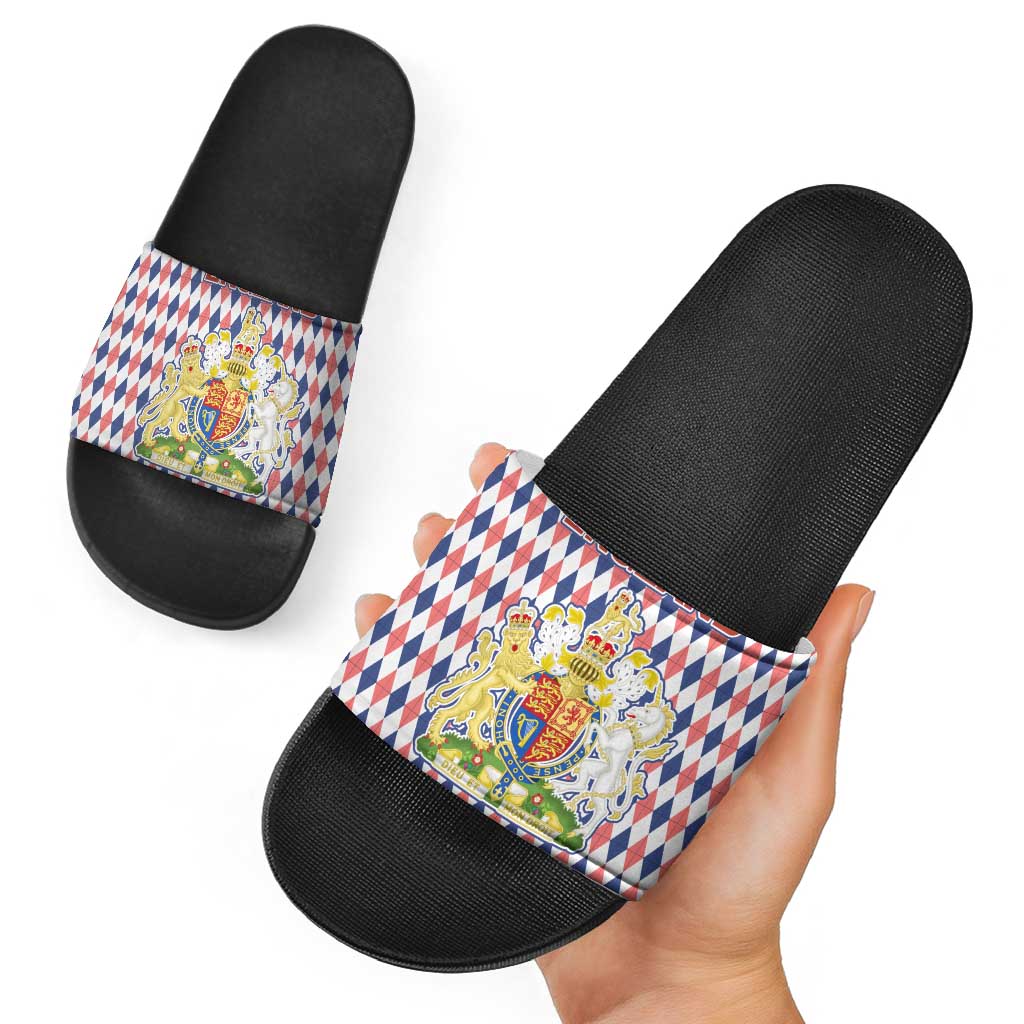 England Christmas Slide Sandals with Red Blue White Diamond Pattern Santa and Coat of Arms TS04