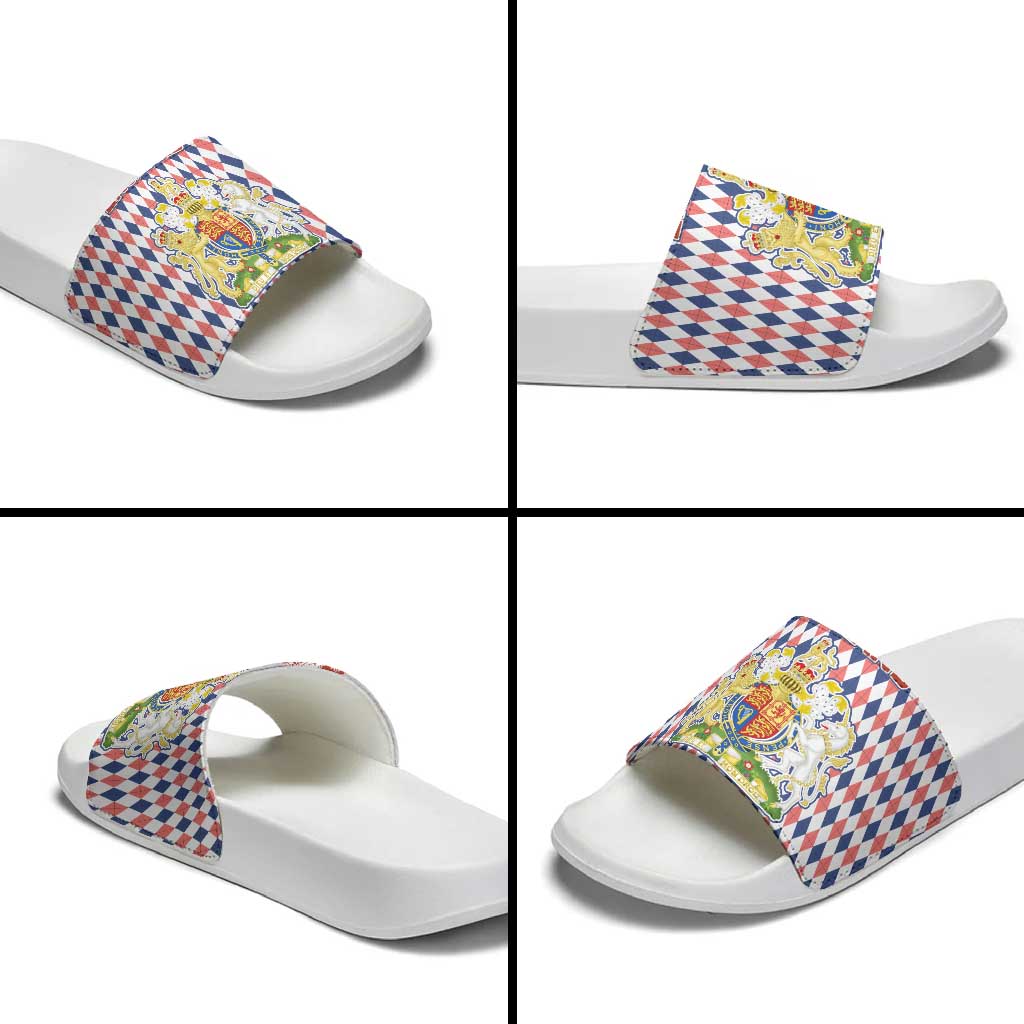 England Christmas Slide Sandals with Red Blue White Diamond Pattern Santa and Coat of Arms TS04