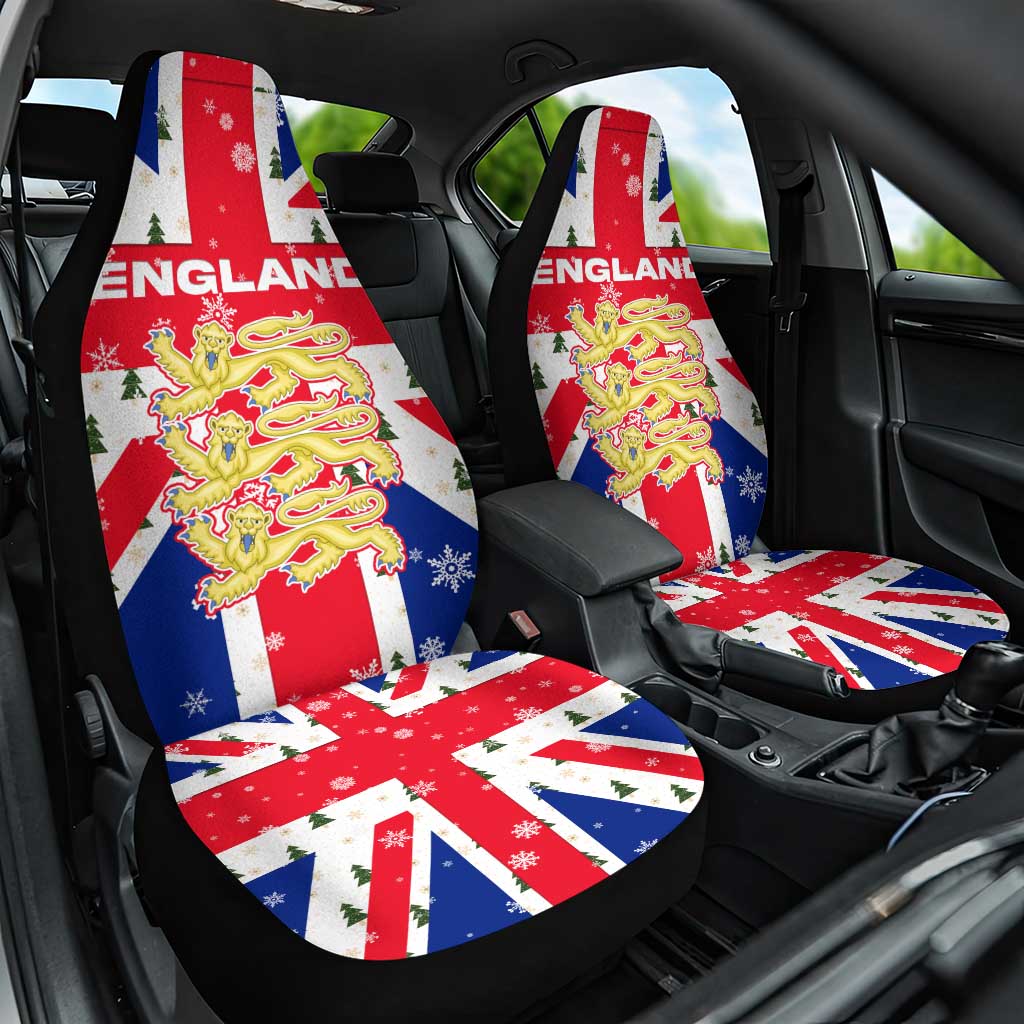 England Christmas Car Seat Cover with Red White Blue Santa Bus Tree and Three Lions Design TS04