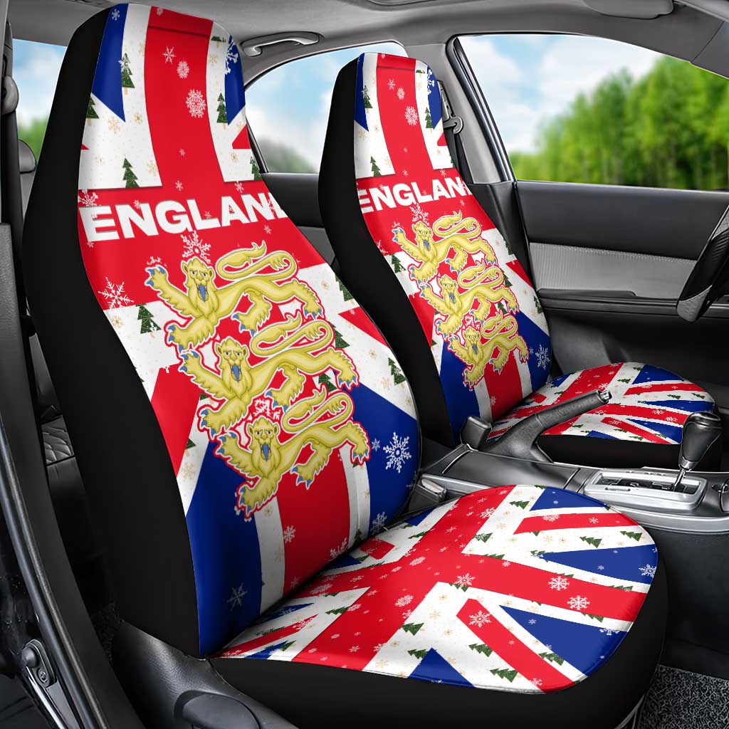 England Christmas Car Seat Cover with Red White Blue Santa Bus Tree and Three Lions Design TS04