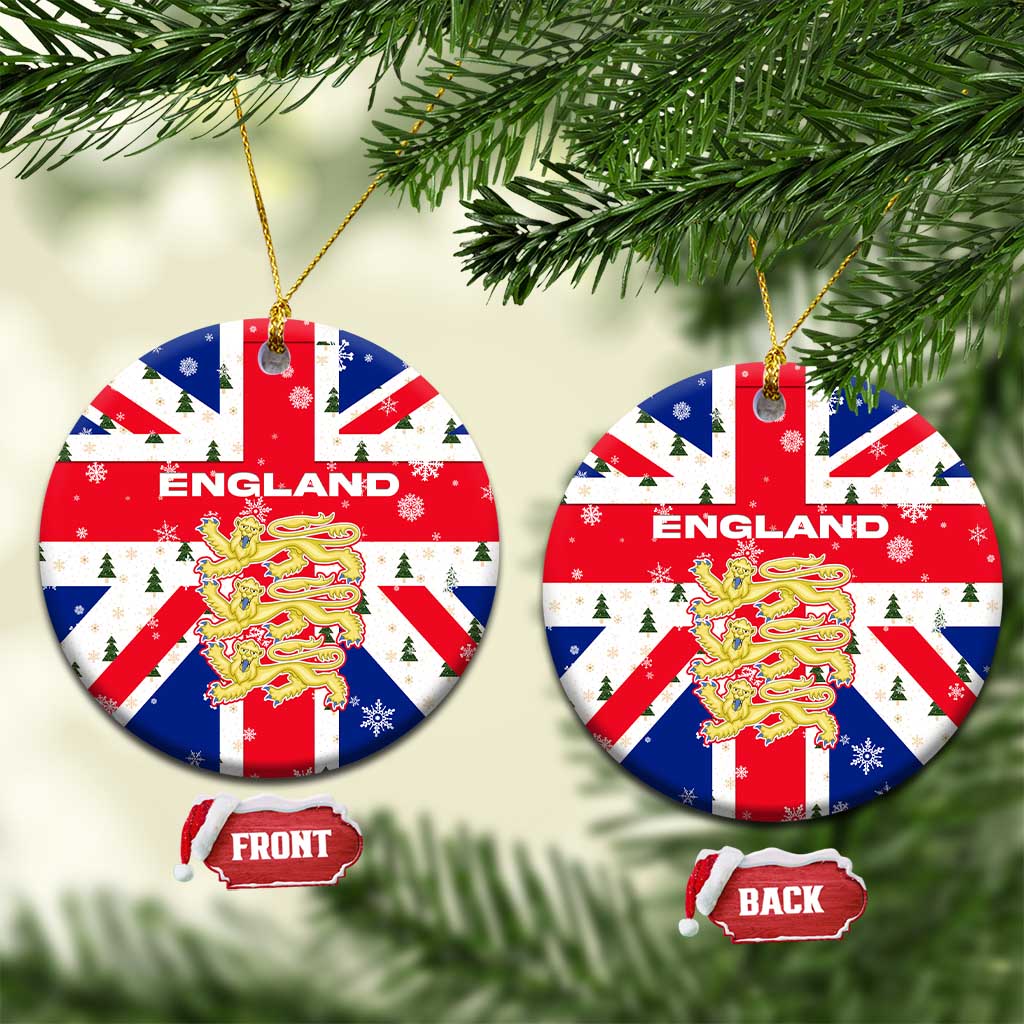 England Christmas Ceramic Ornament with Red White Blue Santa Bus Tree and Three Lions Design TS04