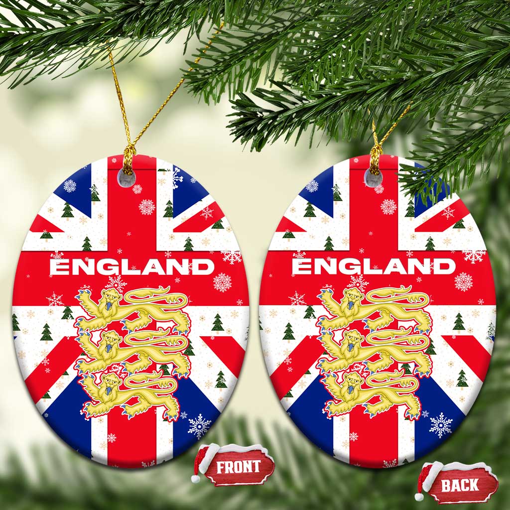 England Christmas Ceramic Ornament with Red White Blue Santa Bus Tree and Three Lions Design TS04