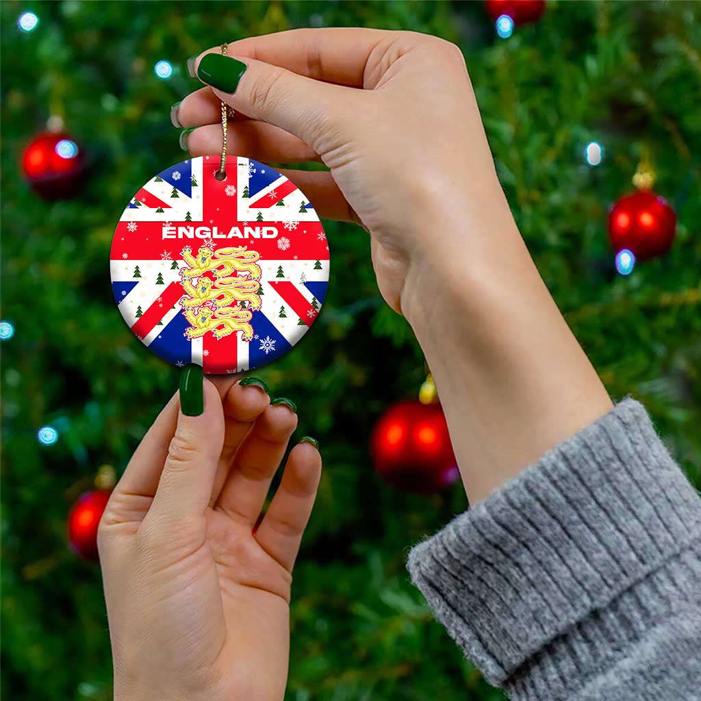 England Christmas Ceramic Ornament with Red White Blue Santa Bus Tree and Three Lions Design TS04