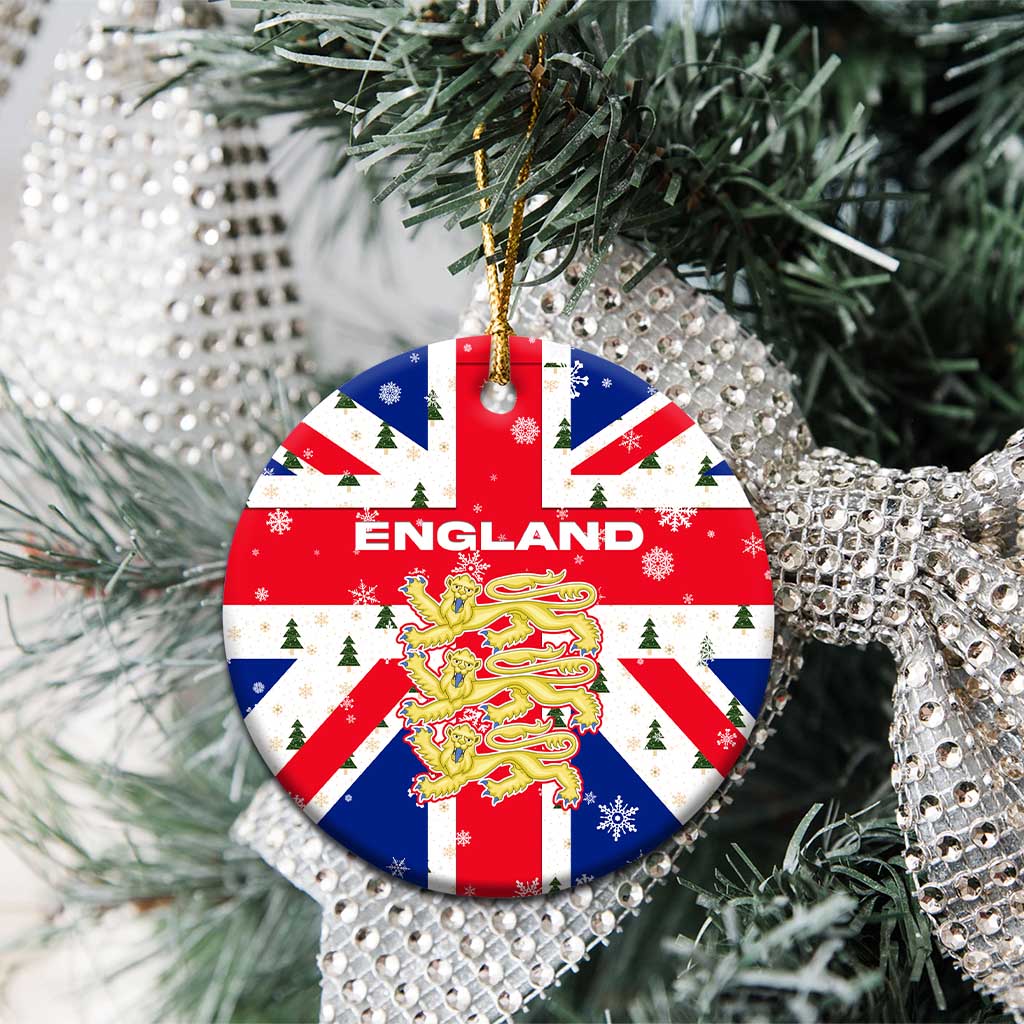 England Christmas Ceramic Ornament with Red White Blue Santa Bus Tree and Three Lions Design TS04
