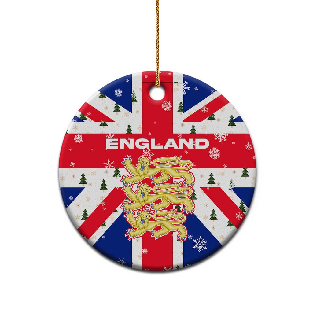 England Christmas Ceramic Ornament with Red White Blue Santa Bus Tree and Three Lions Design TS04