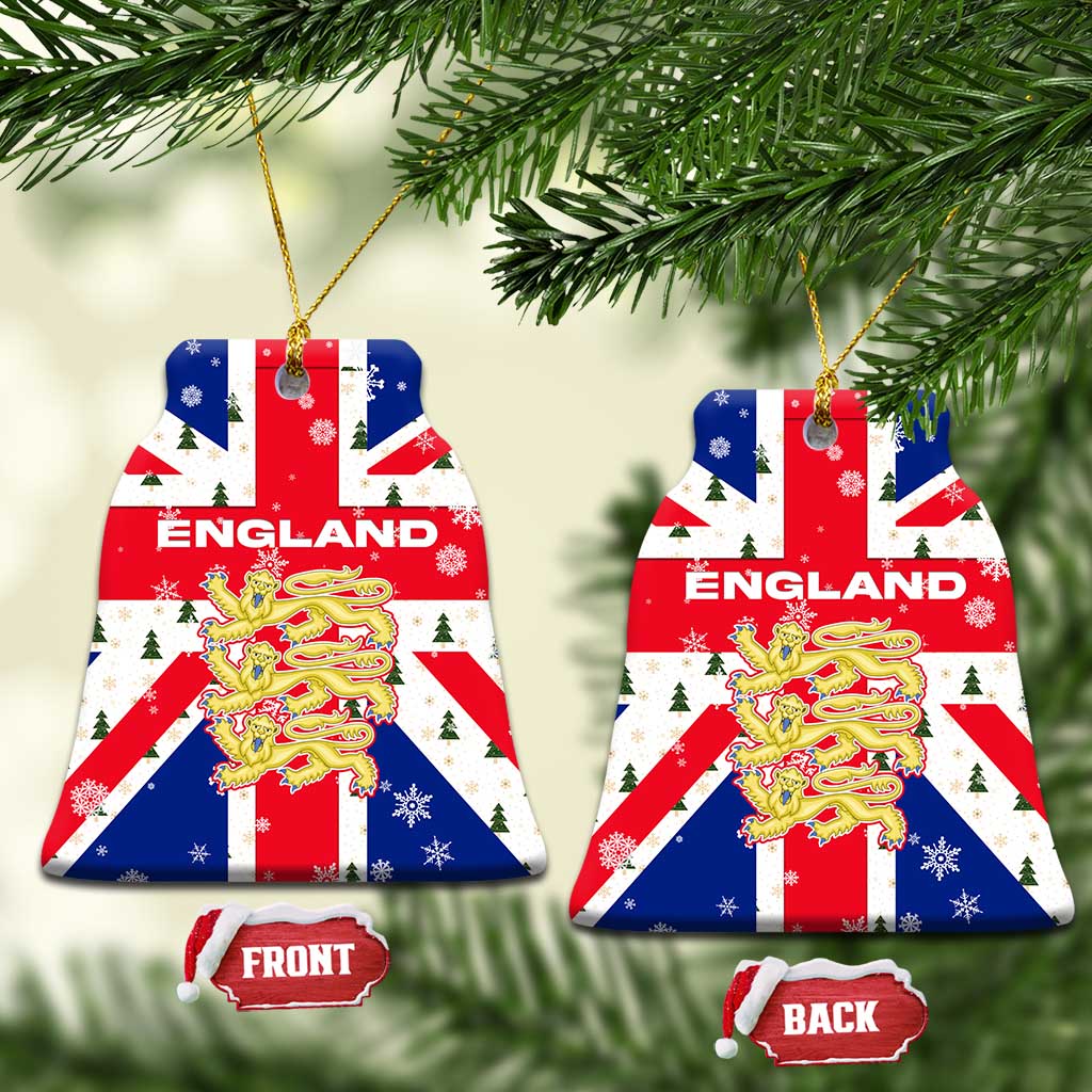 England Christmas Ceramic Ornament with Red White Blue Santa Bus Tree and Three Lions Design TS04