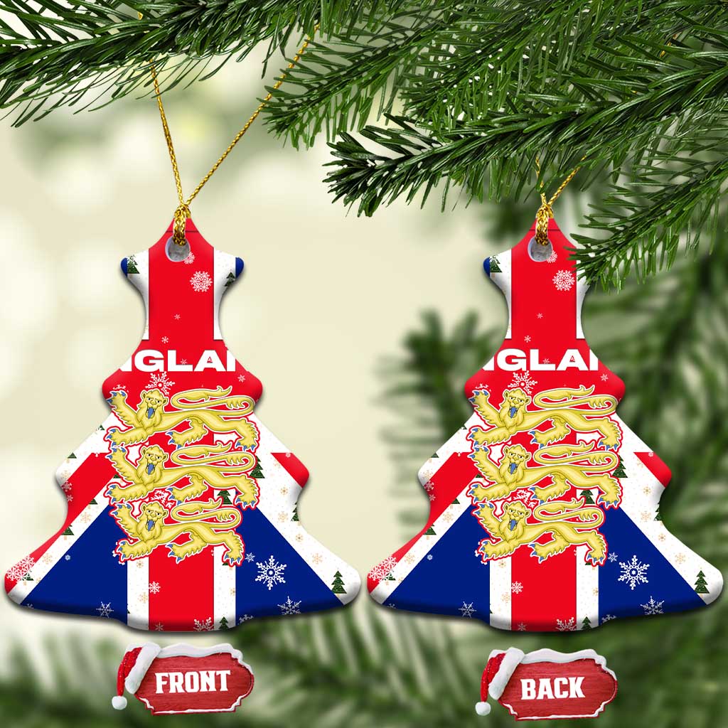 England Christmas Ceramic Ornament with Red White Blue Santa Bus Tree and Three Lions Design TS04