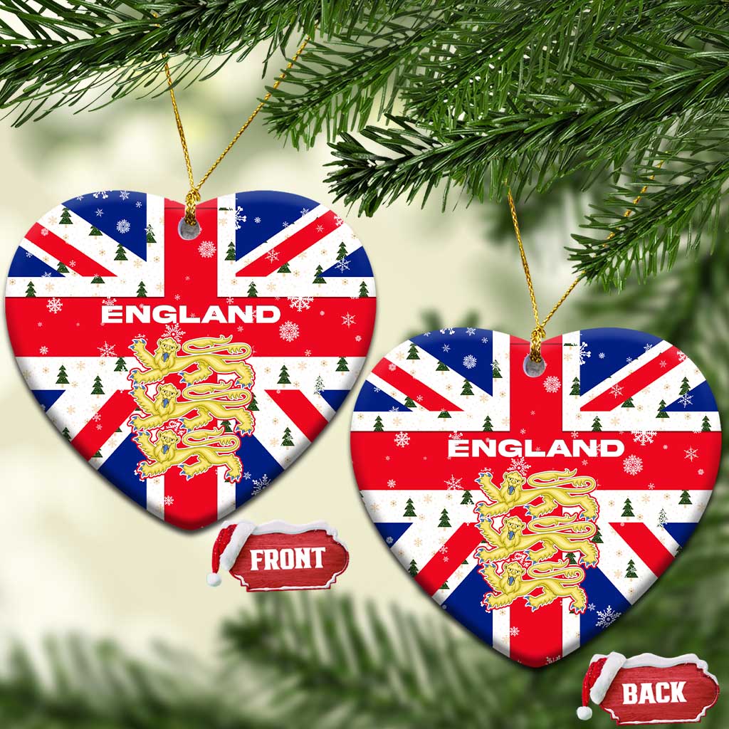 England Christmas Ceramic Ornament with Red White Blue Santa Bus Tree and Three Lions Design TS04