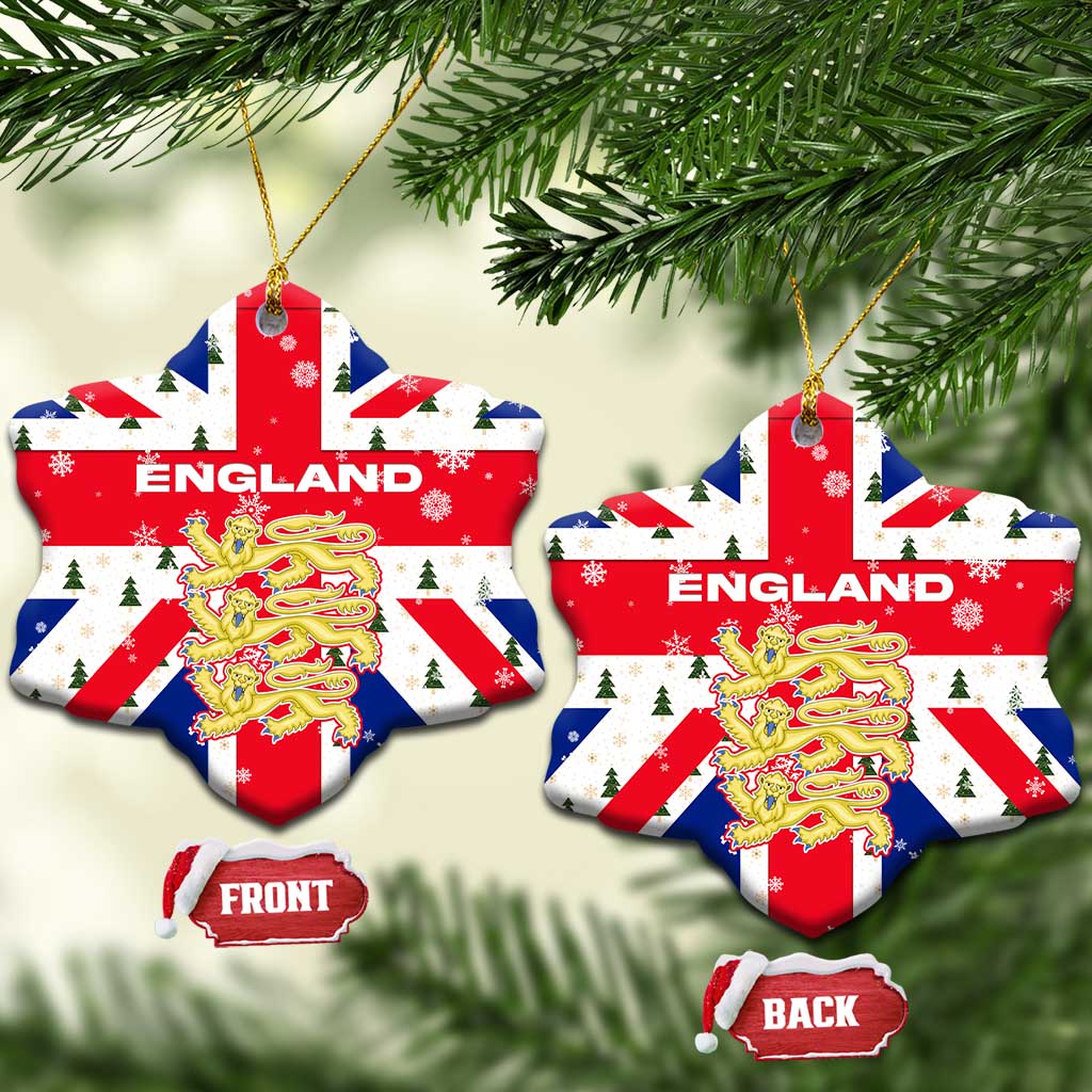 England Christmas Ceramic Ornament with Red White Blue Santa Bus Tree and Three Lions Design TS04