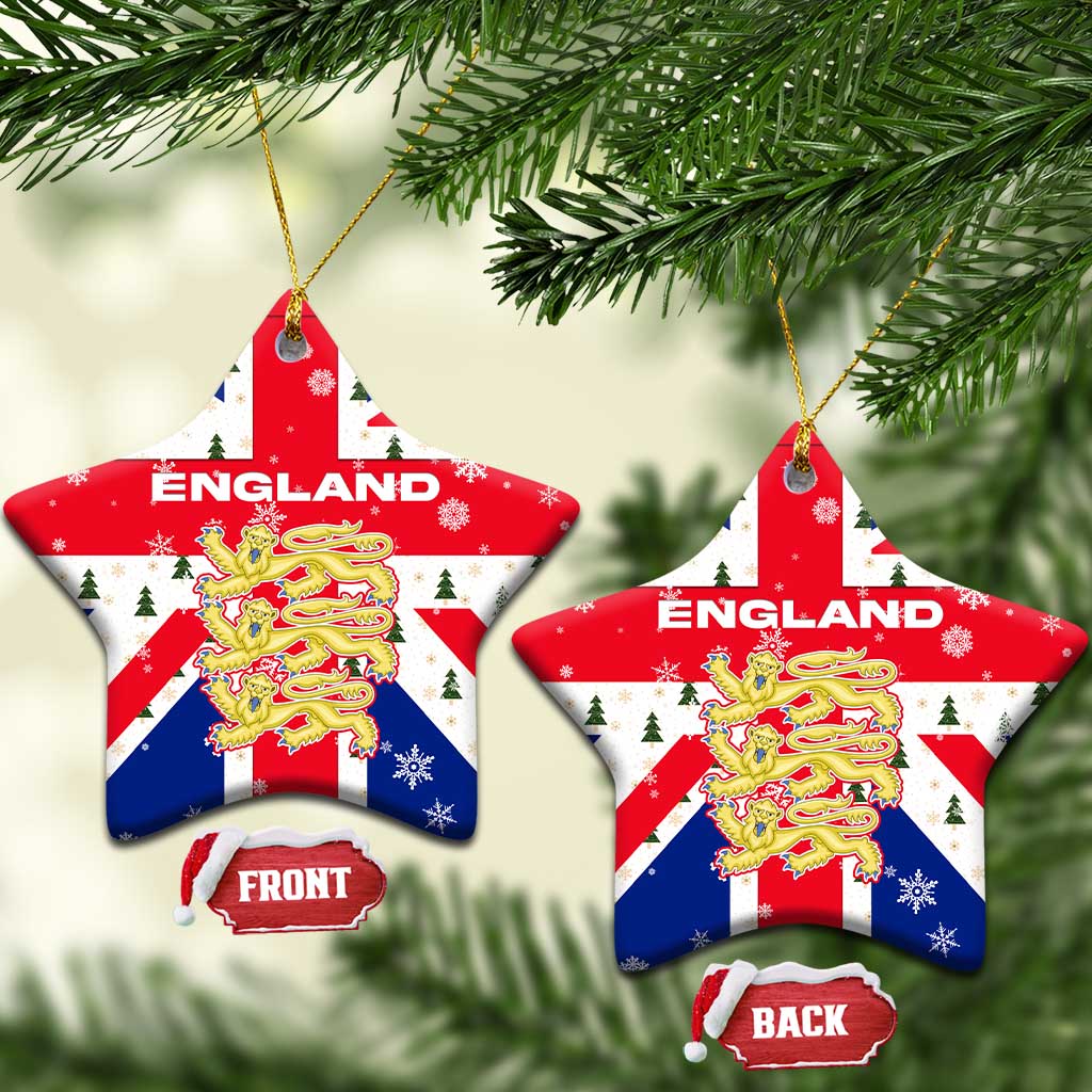 England Christmas Ceramic Ornament with Red White Blue Santa Bus Tree and Three Lions Design TS04
