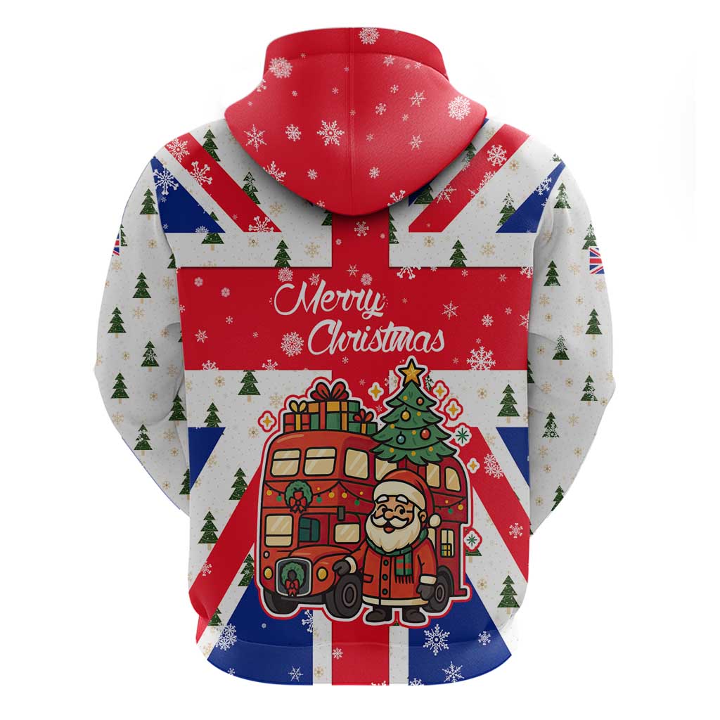 England Christmas Hoodie with Red White Blue Santa Bus Tree and Three Lions Design TS04