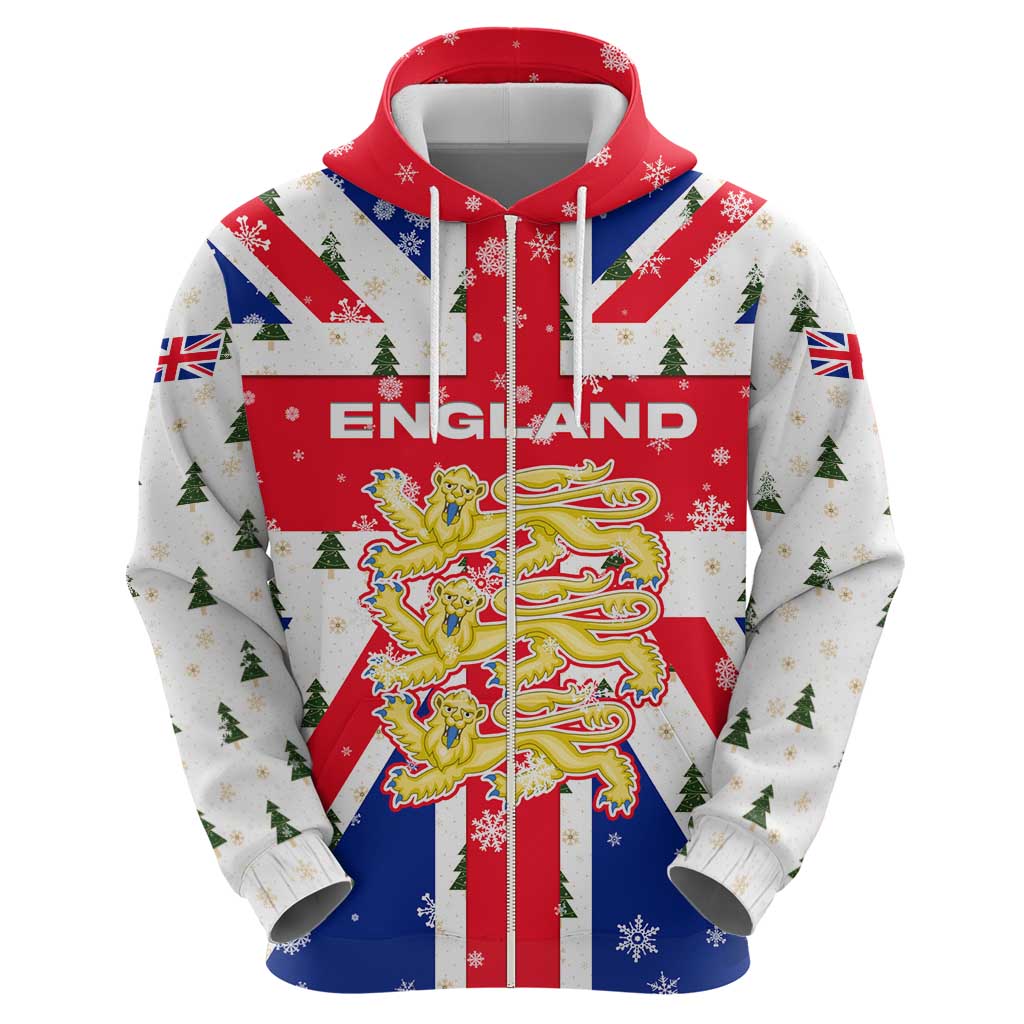 England Christmas Hoodie with Red White Blue Santa Bus Tree and Three Lions Design TS04