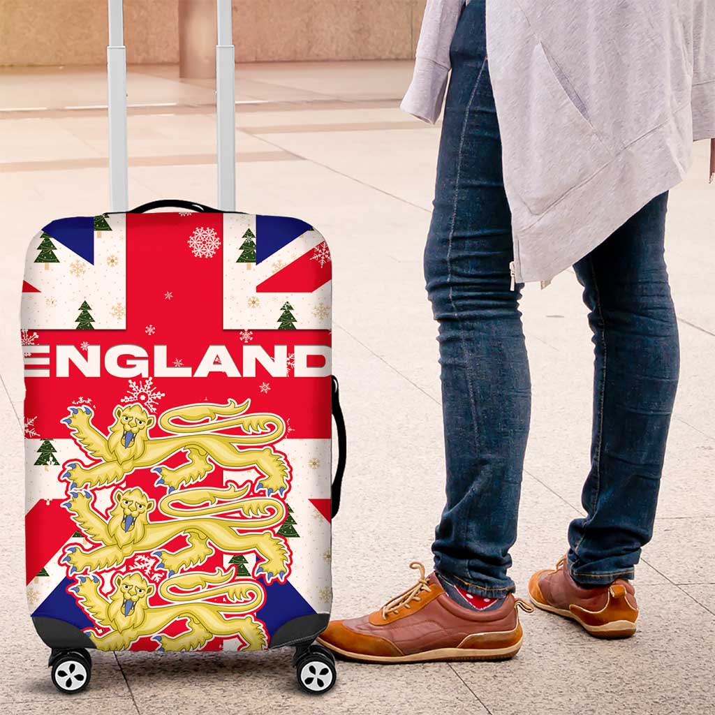 England Christmas Luggage Cover with Red White Blue Santa Bus Tree and Three Lions Design TS04