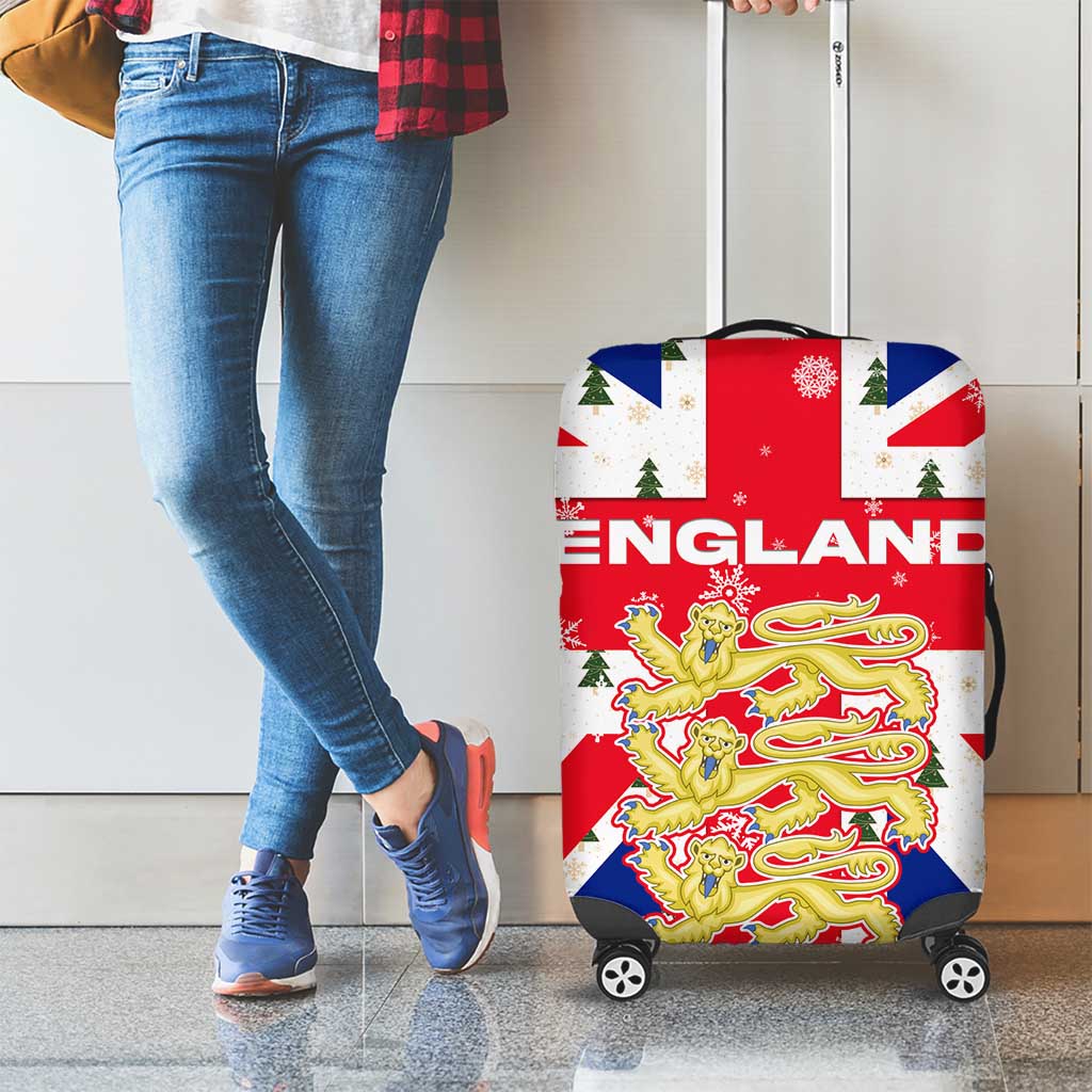 England Christmas Luggage Cover with Red White Blue Santa Bus Tree and Three Lions Design TS04