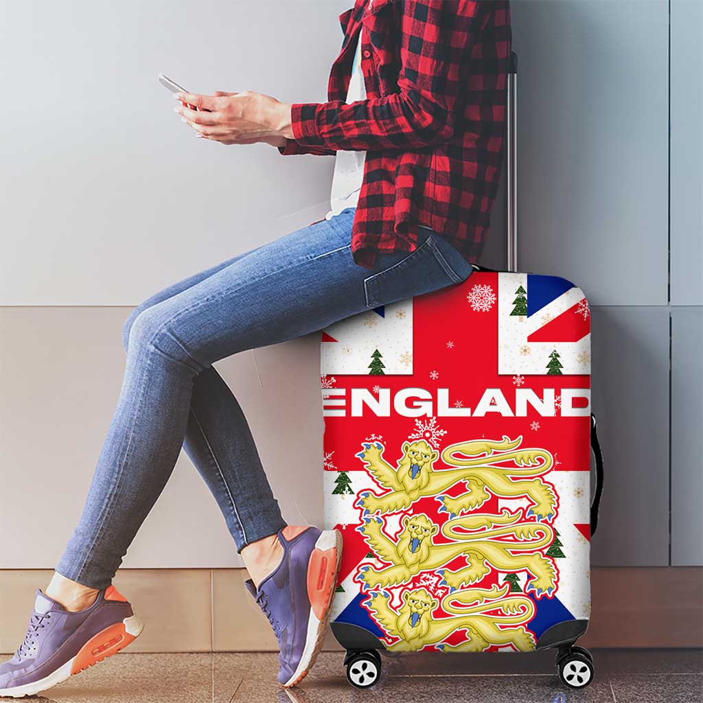 England Christmas Luggage Cover with Red White Blue Santa Bus Tree and Three Lions Design TS04