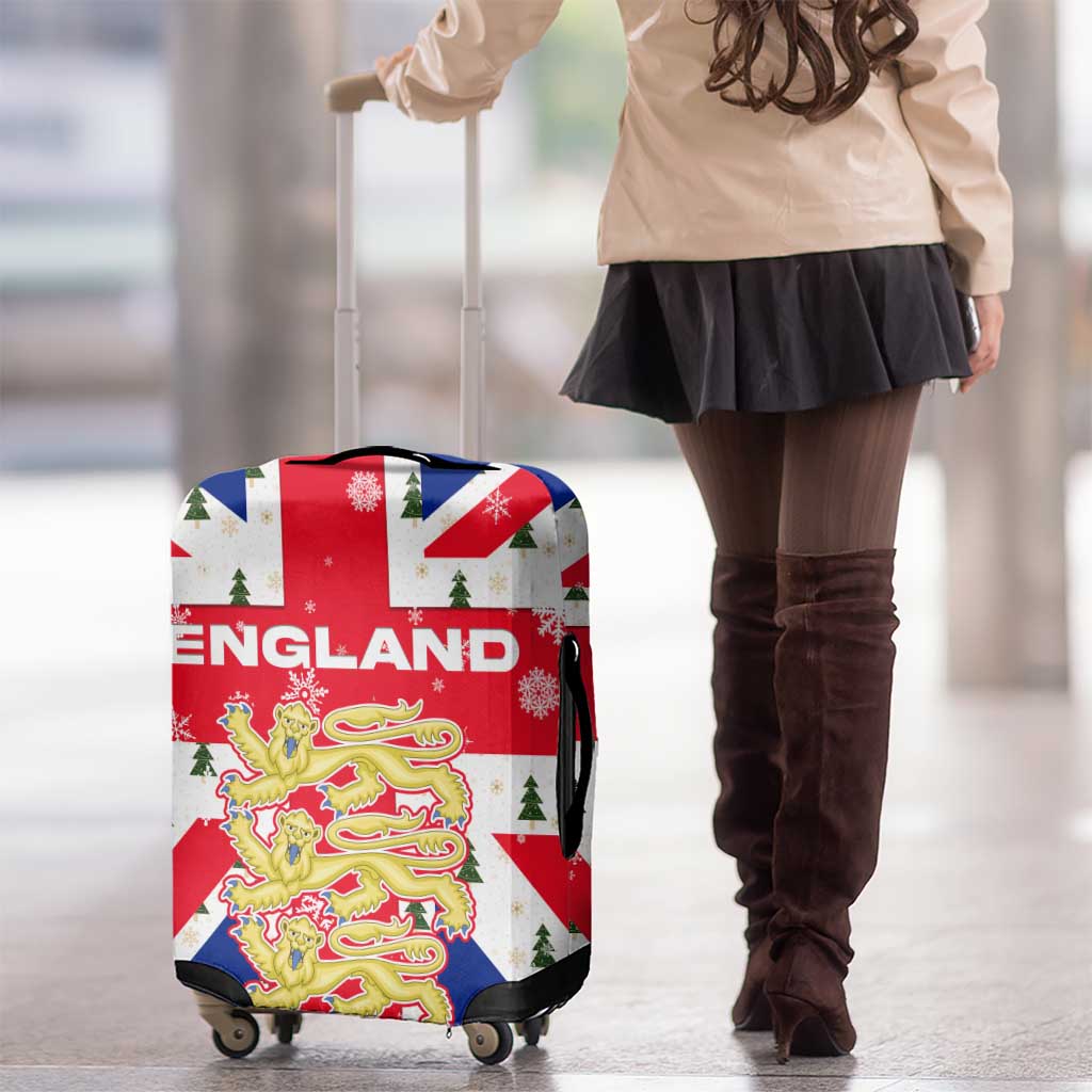 England Christmas Luggage Cover with Red White Blue Santa Bus Tree and Three Lions Design TS04