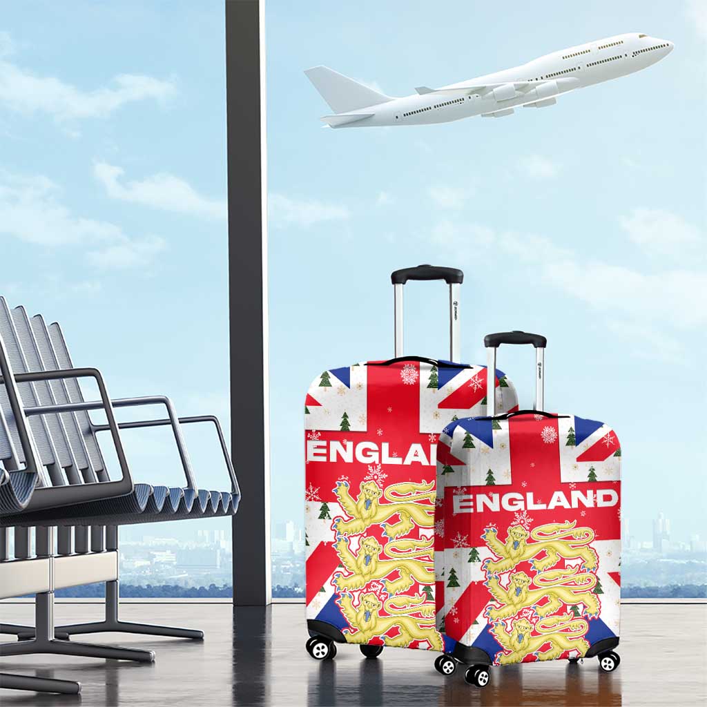 England Christmas Luggage Cover with Red White Blue Santa Bus Tree and Three Lions Design TS04