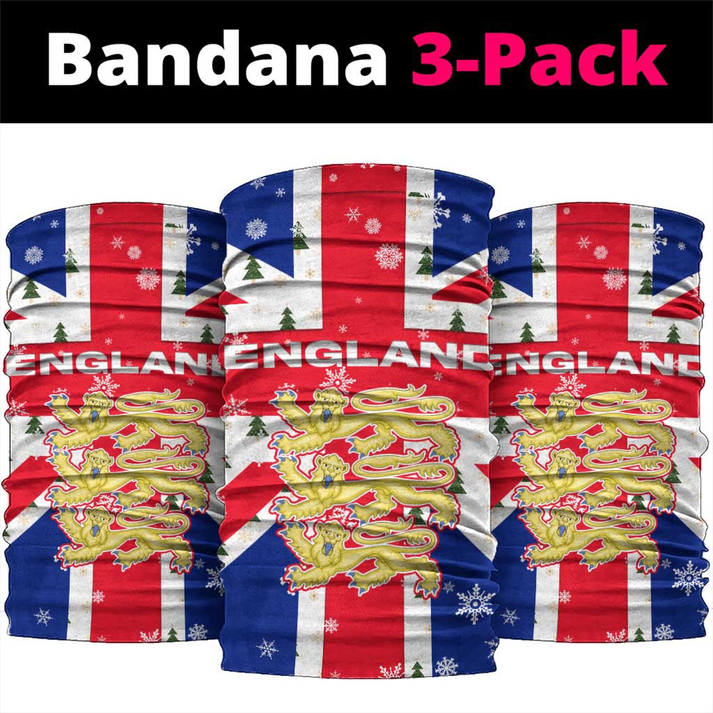 England Christmas Neck Gaiter with Red White Blue Santa Bus Tree and Three Lions Design TS04