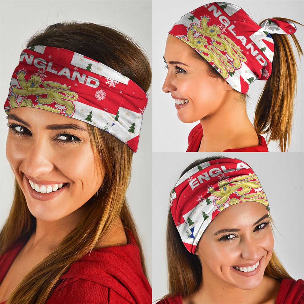 England Christmas Neck Gaiter with Red White Blue Santa Bus Tree and Three Lions Design TS04