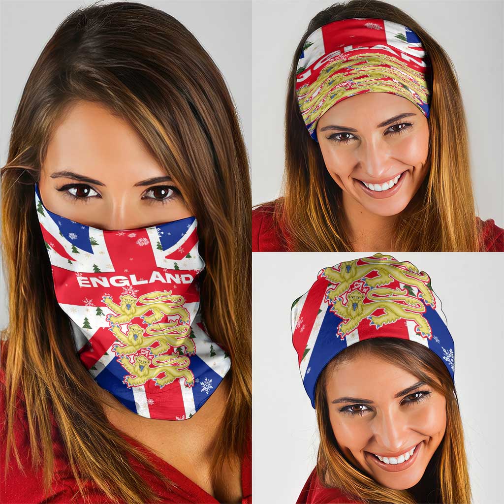 England Christmas Neck Gaiter with Red White Blue Santa Bus Tree and Three Lions Design TS04
