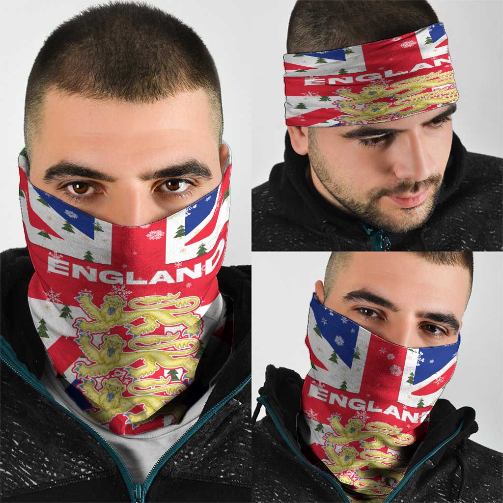 England Christmas Neck Gaiter with Red White Blue Santa Bus Tree and Three Lions Design TS04
