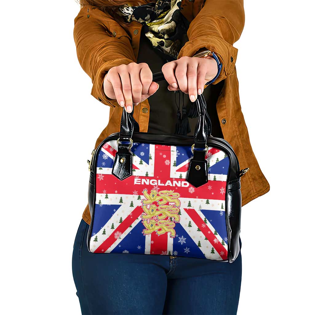 England Christmas Shoulder Handbag with Red White Blue Santa Bus Tree and Three Lions Design TS04