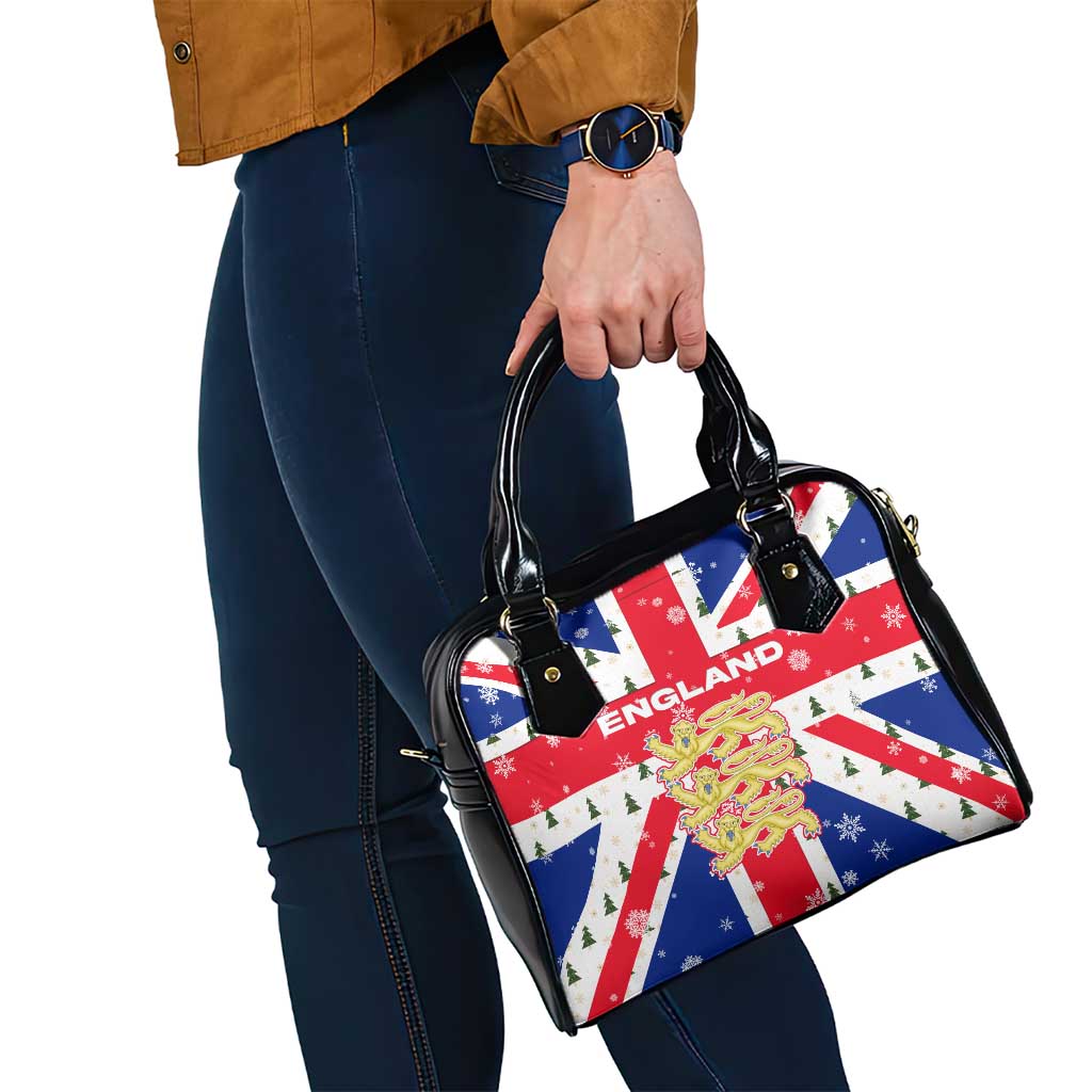 England Christmas Shoulder Handbag with Red White Blue Santa Bus Tree and Three Lions Design TS04