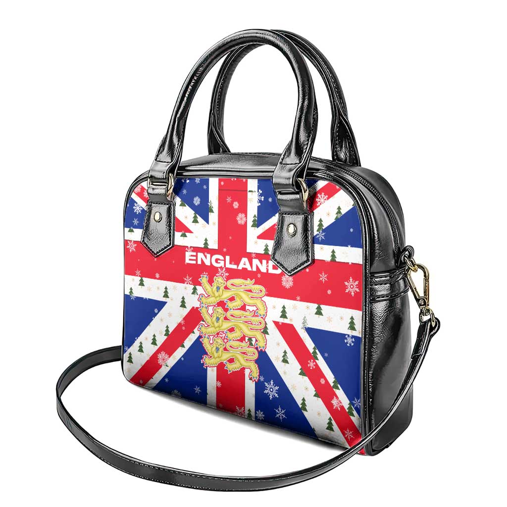 England Christmas Shoulder Handbag with Red White Blue Santa Bus Tree and Three Lions Design TS04