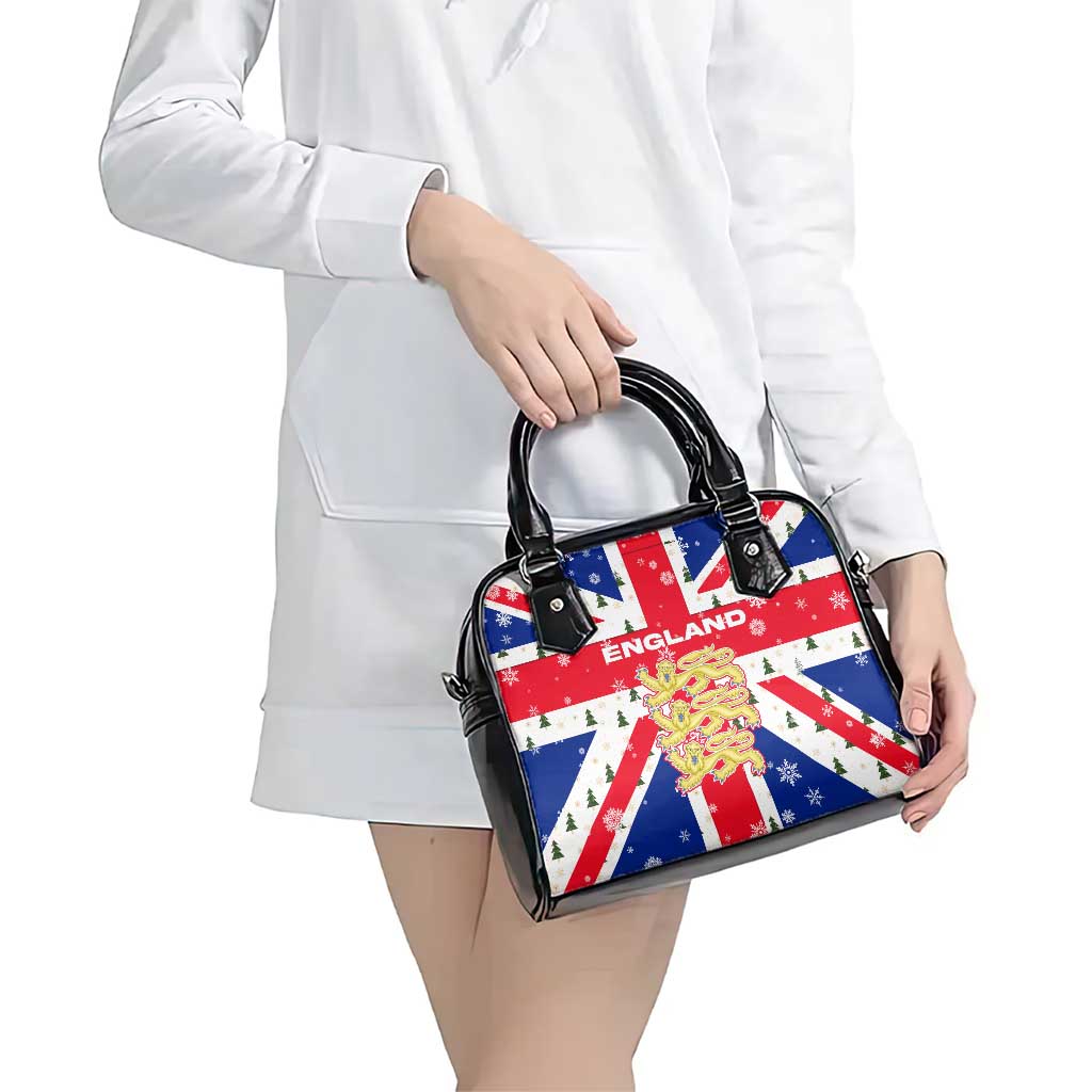 England Christmas Shoulder Handbag with Red White Blue Santa Bus Tree and Three Lions Design TS04