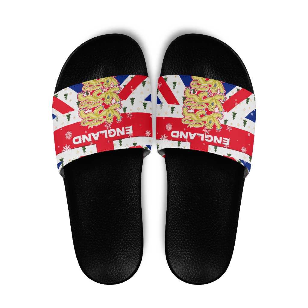 England Christmas Slide Sandals with Red White Blue Santa Bus Tree and Three Lions Design TS04