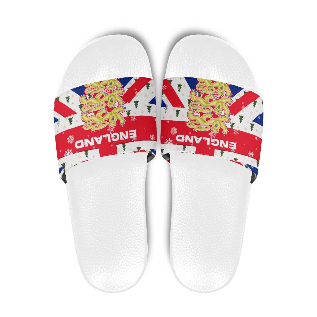 England Christmas Slide Sandals with Red White Blue Santa Bus Tree and Three Lions Design TS04