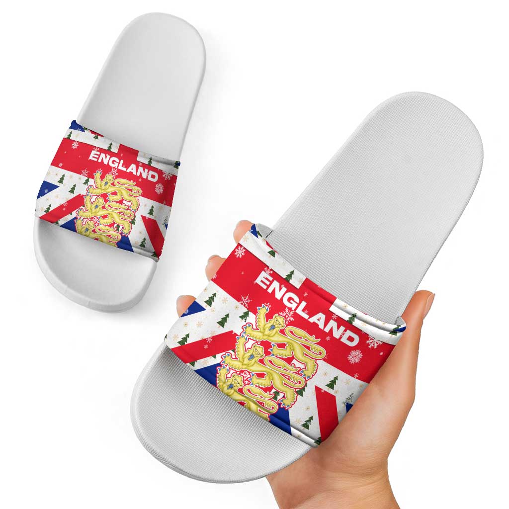 England Christmas Slide Sandals with Red White Blue Santa Bus Tree and Three Lions Design TS04