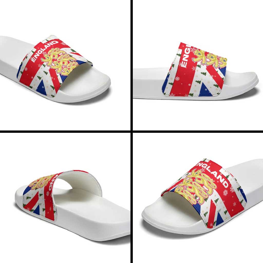 England Christmas Slide Sandals with Red White Blue Santa Bus Tree and Three Lions Design TS04