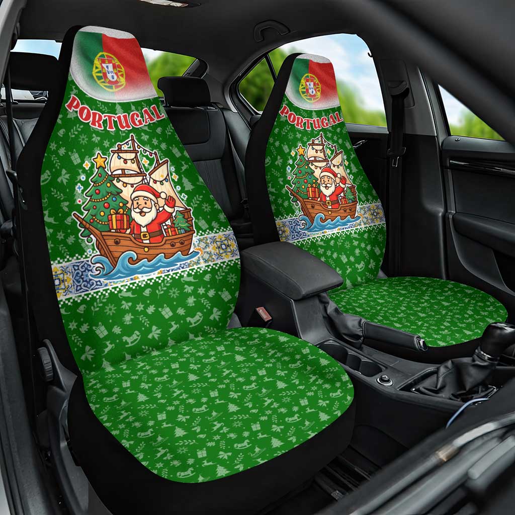 Portugal Christmas Car Seat Cover with Green Red Santa Ship Tree and Coat of Arms TS04