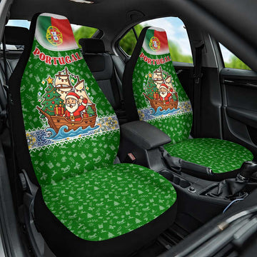 Portugal Christmas Car Seat Cover with Green Red Santa Ship Tree and Coat of Arms TS04