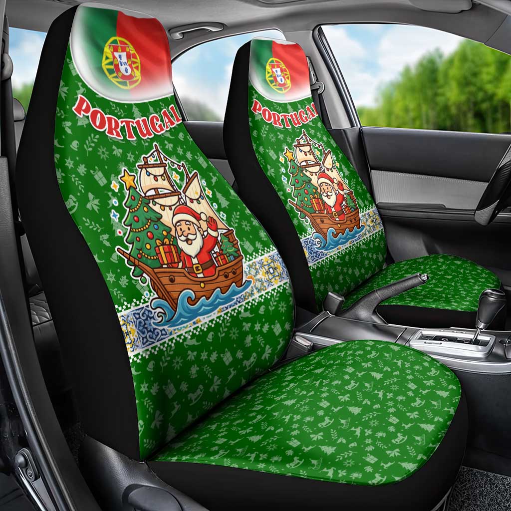 Portugal Christmas Car Seat Cover with Green Red Santa Ship Tree and Coat of Arms TS04