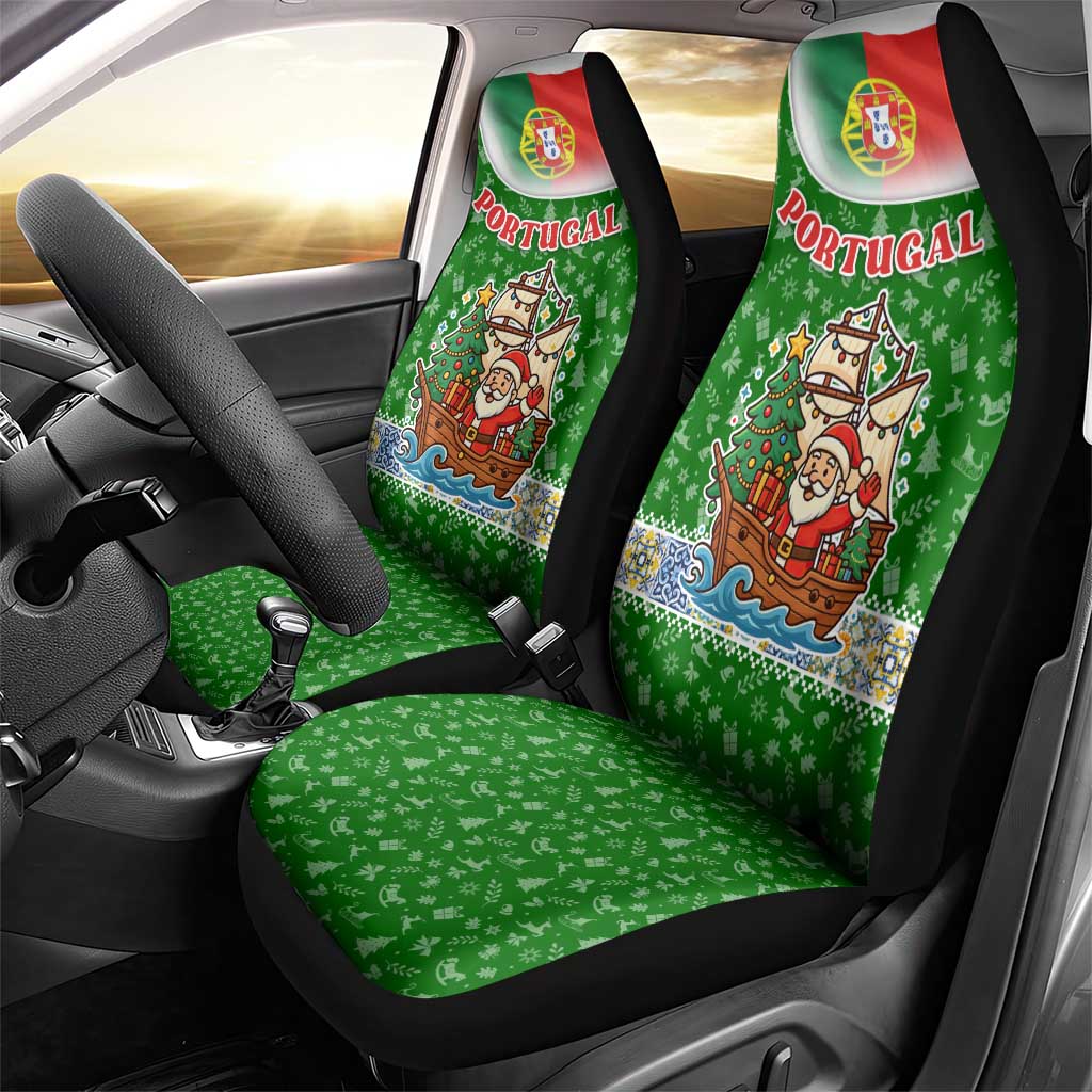 Portugal Christmas Car Seat Cover with Green Red Santa Ship Tree and Coat of Arms TS04