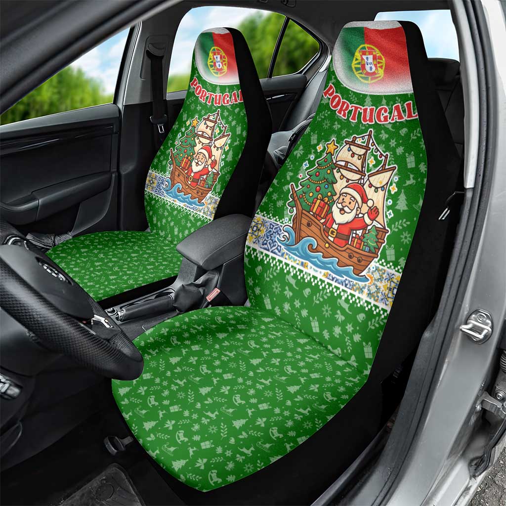 Portugal Christmas Car Seat Cover with Green Red Santa Ship Tree and Coat of Arms TS04