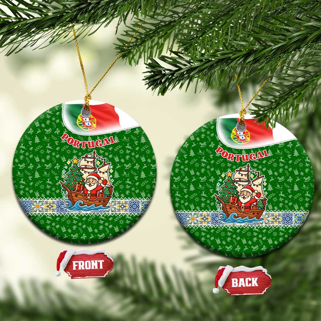 Portugal Christmas Ceramic Ornament with Green Red Santa Ship Tree and Coat of Arms TS04