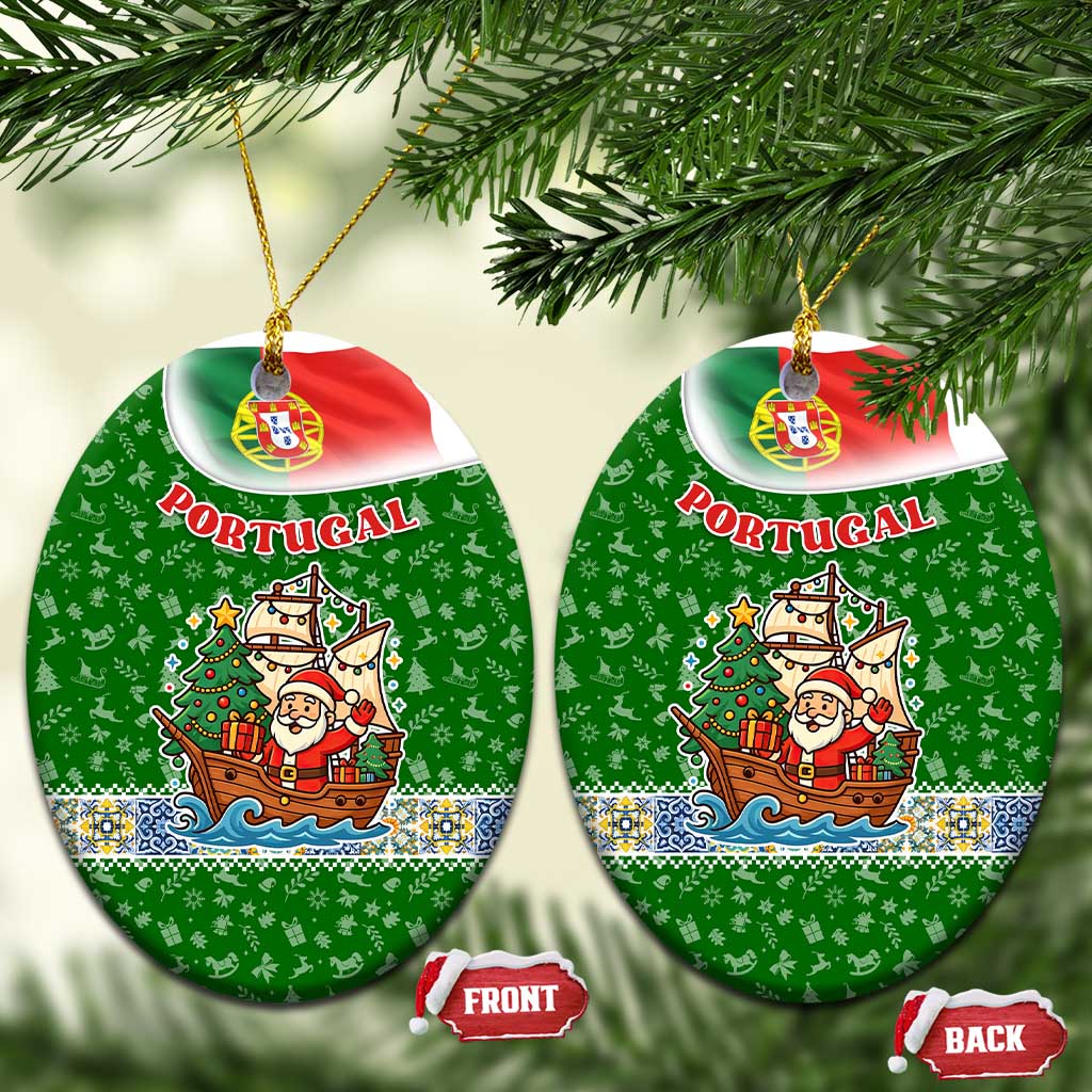 Portugal Christmas Ceramic Ornament with Green Red Santa Ship Tree and Coat of Arms TS04