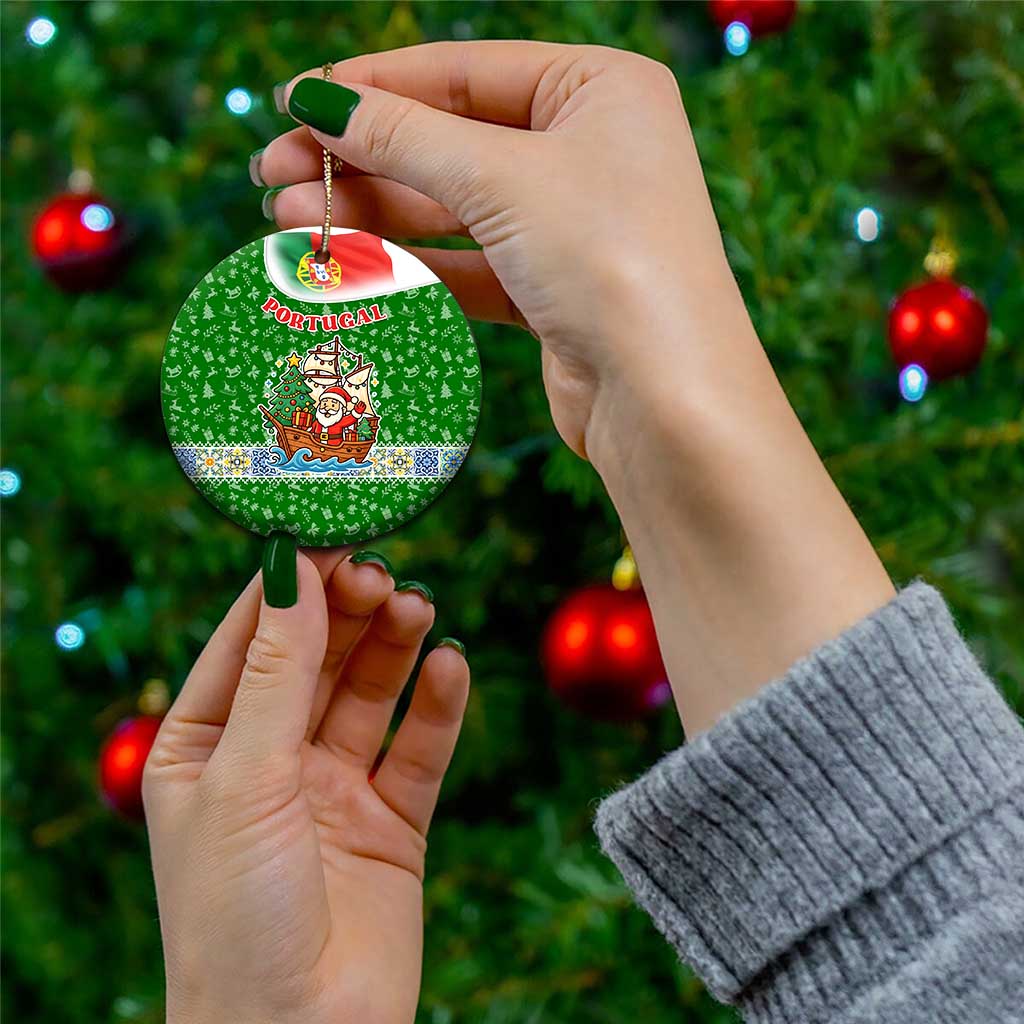 Portugal Christmas Ceramic Ornament with Green Red Santa Ship Tree and Coat of Arms TS04