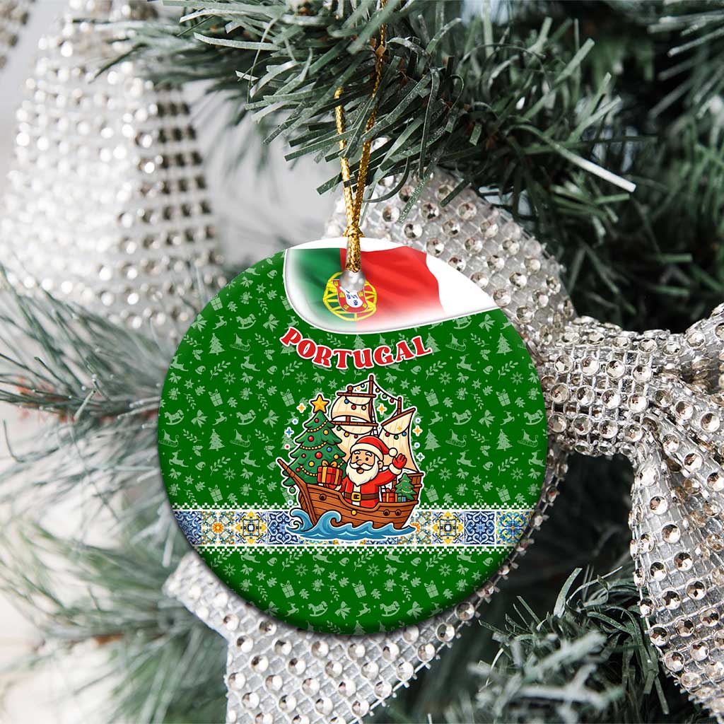 Portugal Christmas Ceramic Ornament with Green Red Santa Ship Tree and Coat of Arms TS04