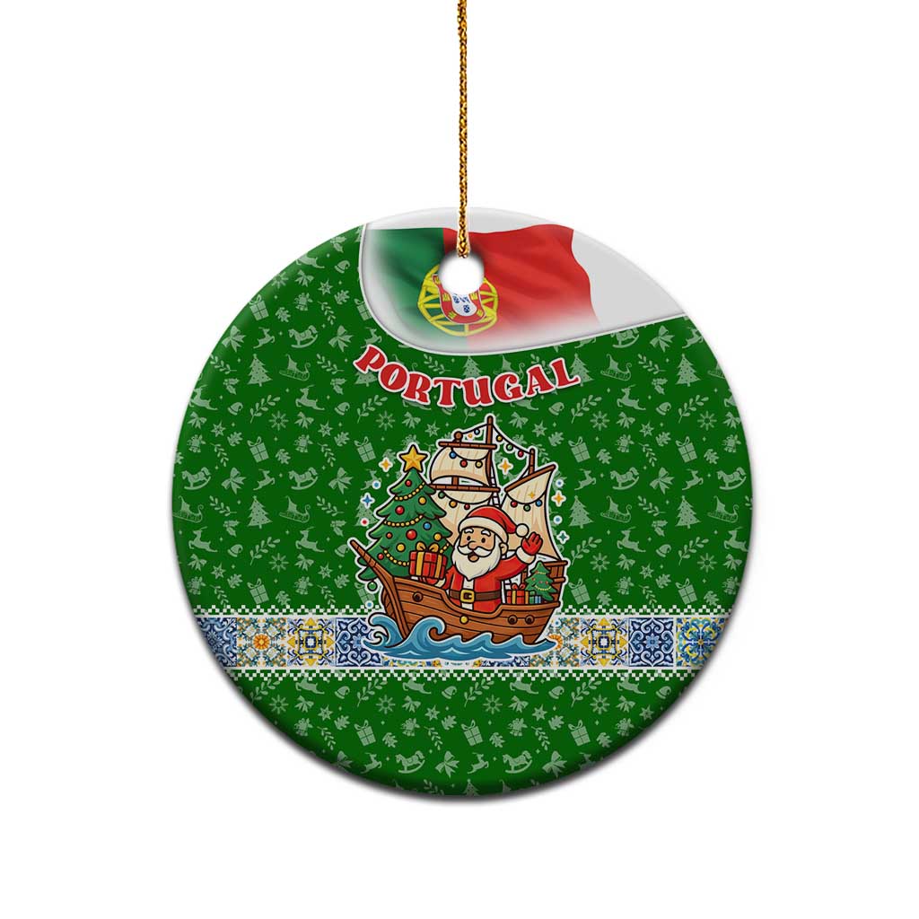 Portugal Christmas Ceramic Ornament with Green Red Santa Ship Tree and Coat of Arms TS04