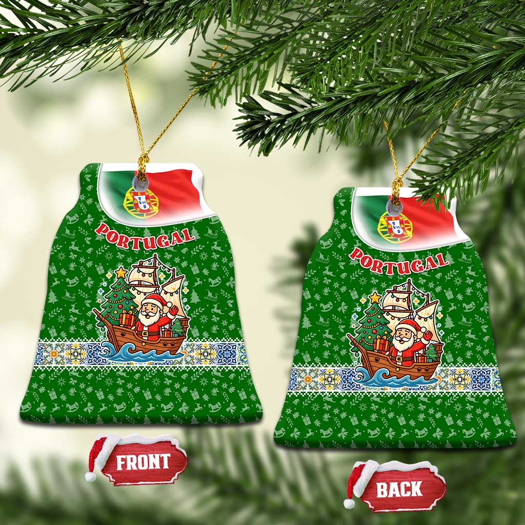 Portugal Christmas Ceramic Ornament with Green Red Santa Ship Tree and Coat of Arms TS04