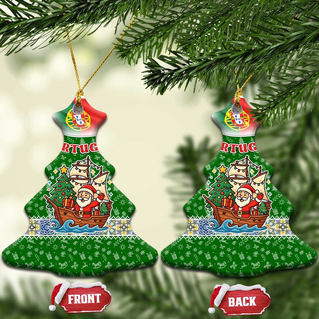 Portugal Christmas Ceramic Ornament with Green Red Santa Ship Tree and Coat of Arms TS04