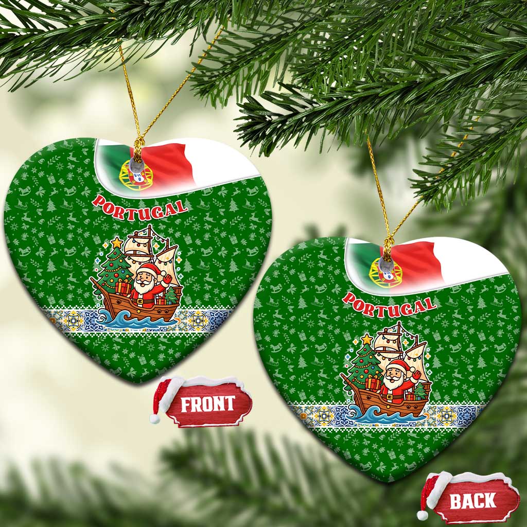 Portugal Christmas Ceramic Ornament with Green Red Santa Ship Tree and Coat of Arms TS04