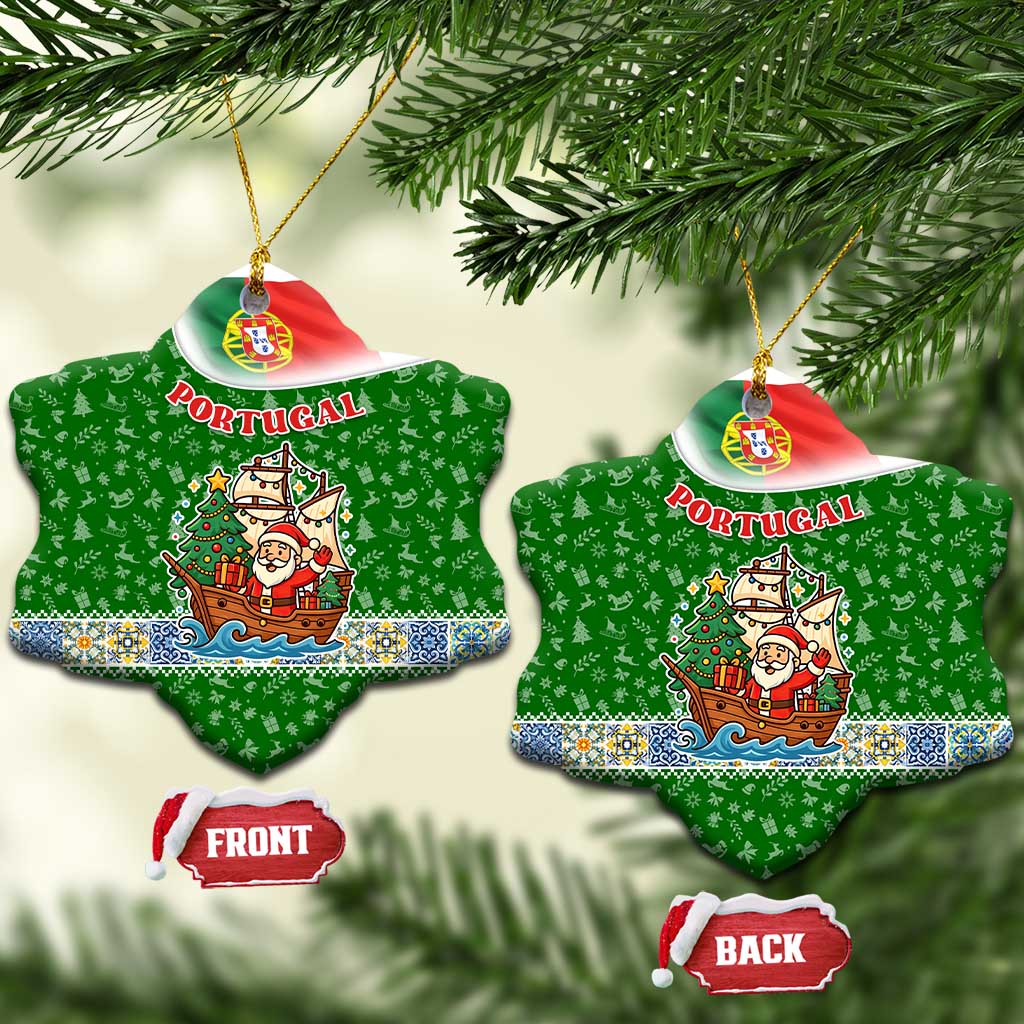 Portugal Christmas Ceramic Ornament with Green Red Santa Ship Tree and Coat of Arms TS04
