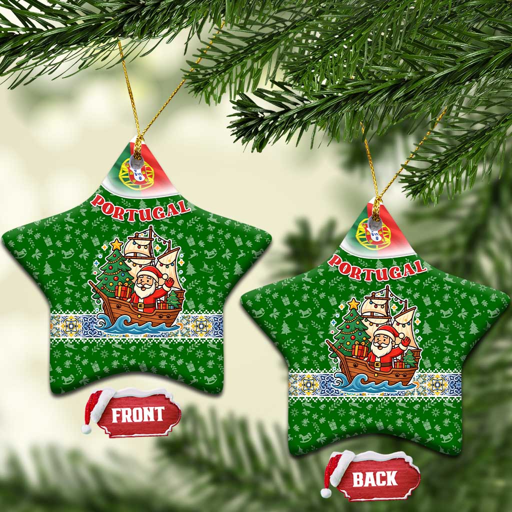 Portugal Christmas Ceramic Ornament with Green Red Santa Ship Tree and Coat of Arms TS04