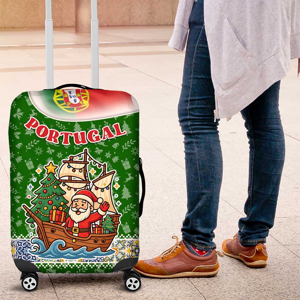 Portugal Christmas Luggage Cover with Green Red Santa Ship Tree and Coat of Arms TS04