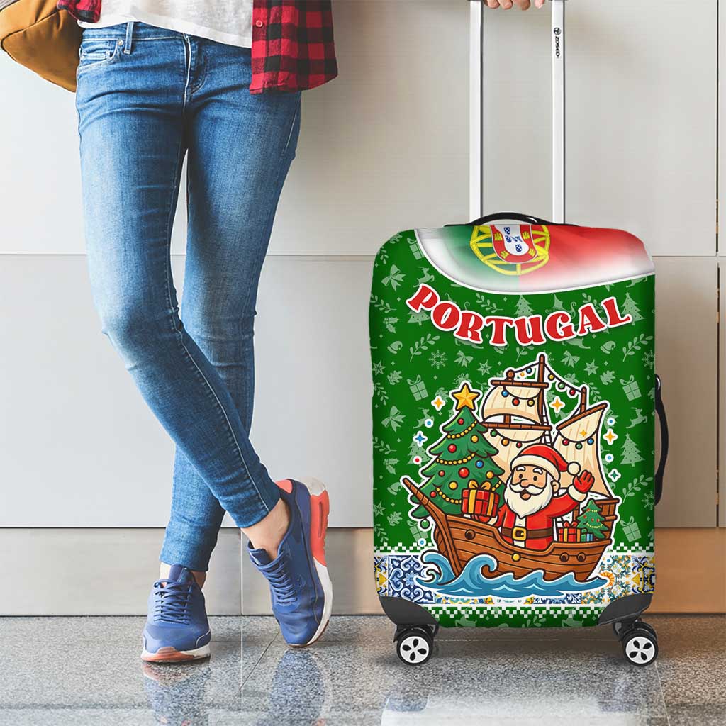Portugal Christmas Luggage Cover with Green Red Santa Ship Tree and Coat of Arms TS04